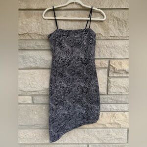 Y2K Black Sliver Sparkle Glitter Swirl Bodycon Mini Asymmetrical Party Dress M